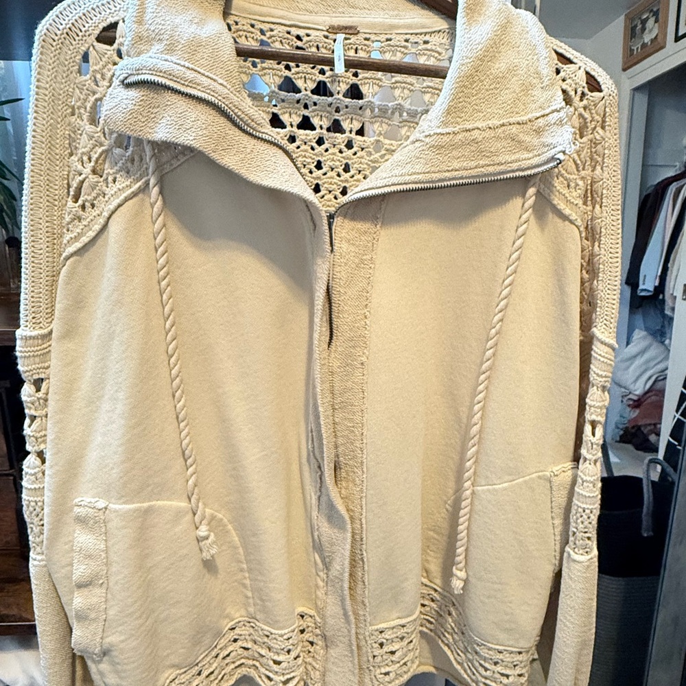 Free People Cream Embellished Cardigan